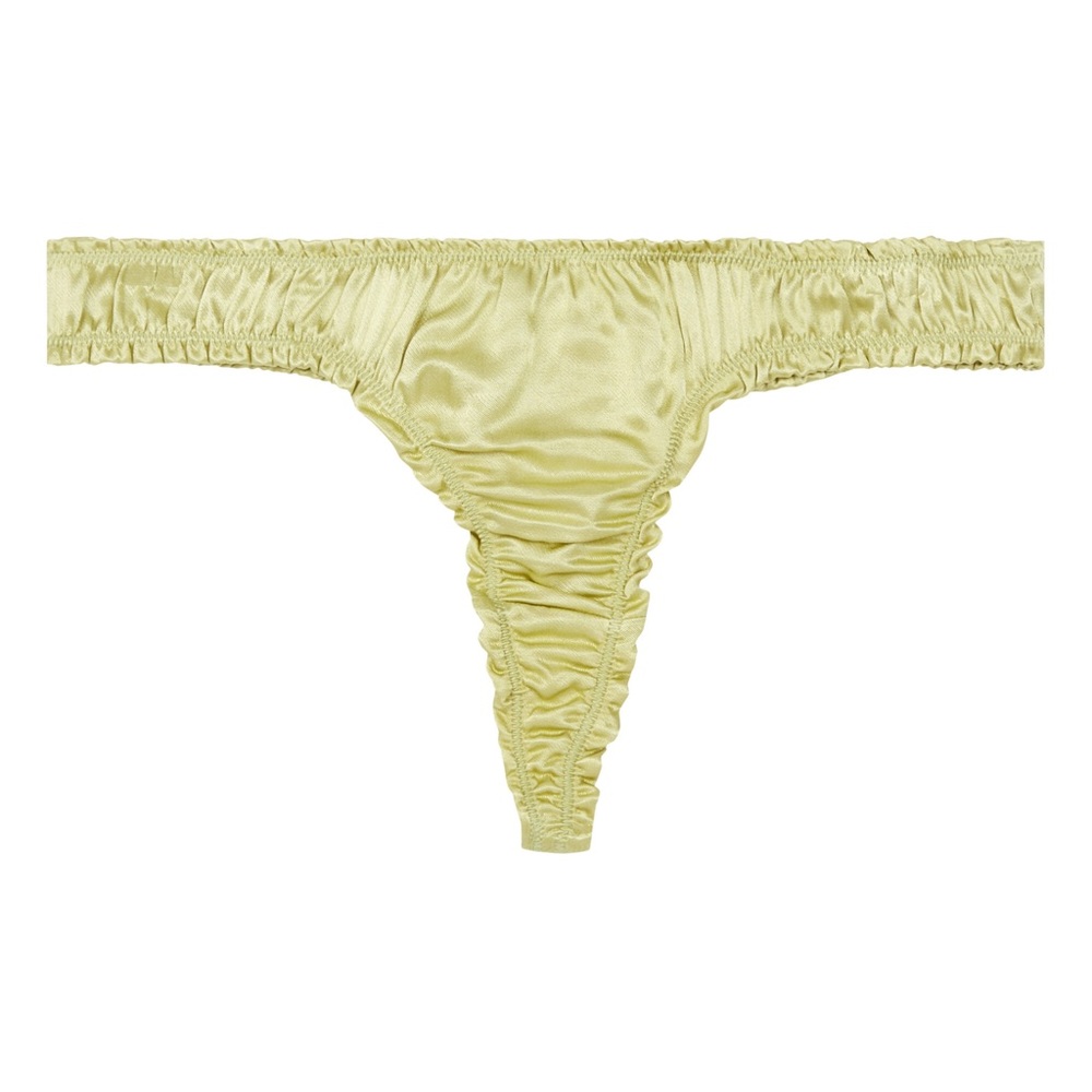 SIGNE LILA SATIN RUCHED THONG PALE GREEN SMALL NWOT